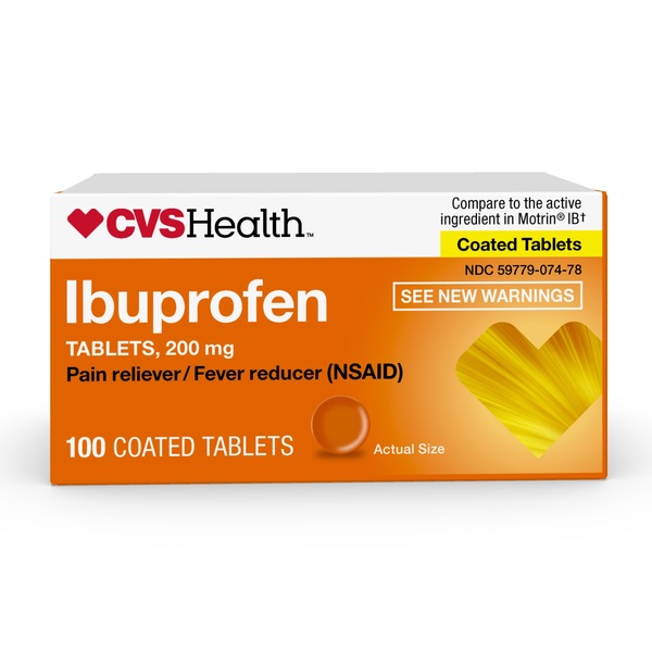 CVS Health Ibuprofen Pain Reliever & Fever Reducer (NSAID) 200 MG Coated Tablets, 100 CT