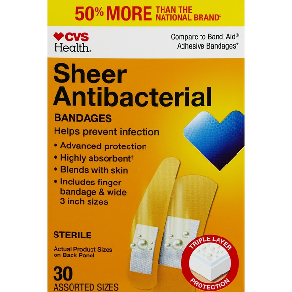 CVS Health Sheer Antibacterial Bandages, Assorted Sizes