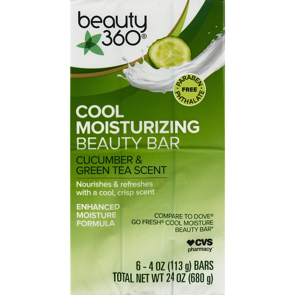 Beauty 360 Cool Moisturizing Cucumber & Green Tea Beauty Bar, 24 OZ