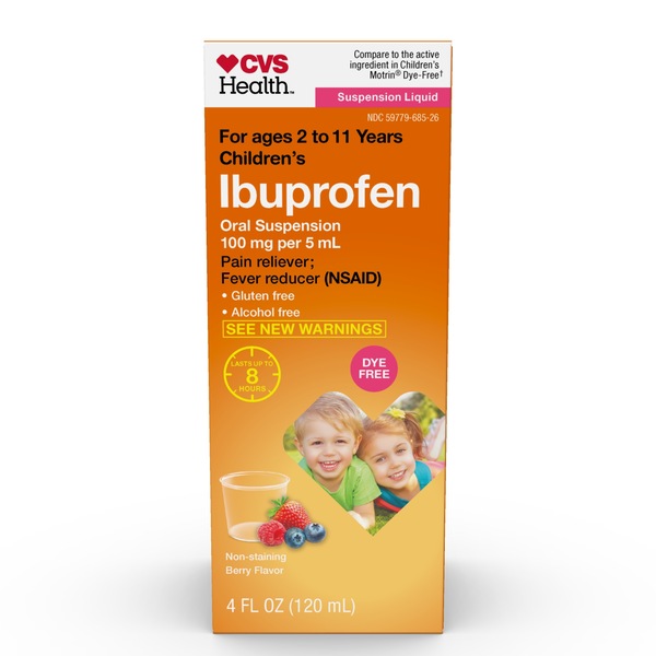 CVS Health Children's Ibuprofen Dye Free Pain Reliever & Fever Reducer (NSAID) Oral Suspension, Berry