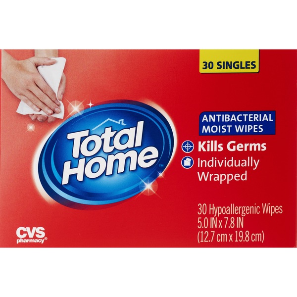 Total Home Antibacterial Moist Wipes, 30 ct