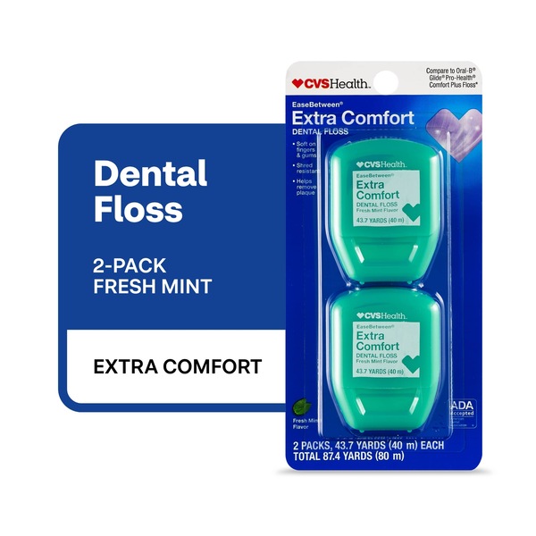 CVS Health EaseBetween Extra Comfort Dental Floss, Fresh Mint, 40 M, 2 Pack