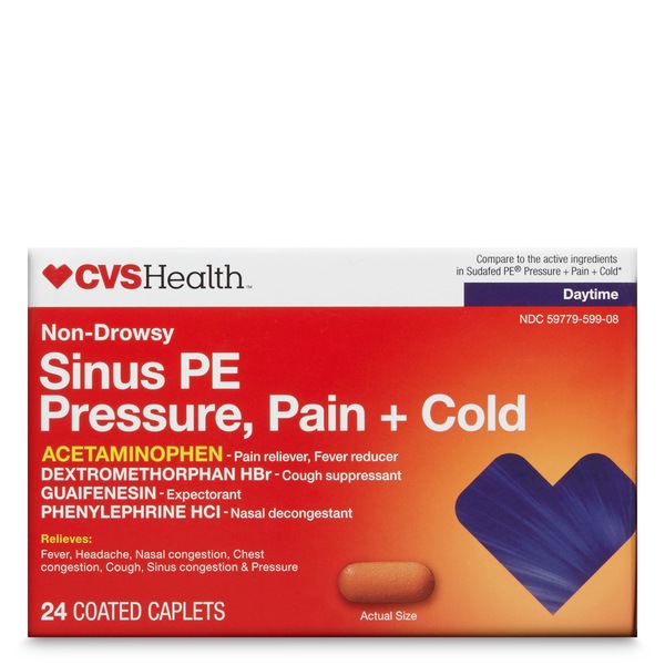 CVS Health Non Drowsy Sinus PE Pressure, Pain + Cold Relief, 24 CT