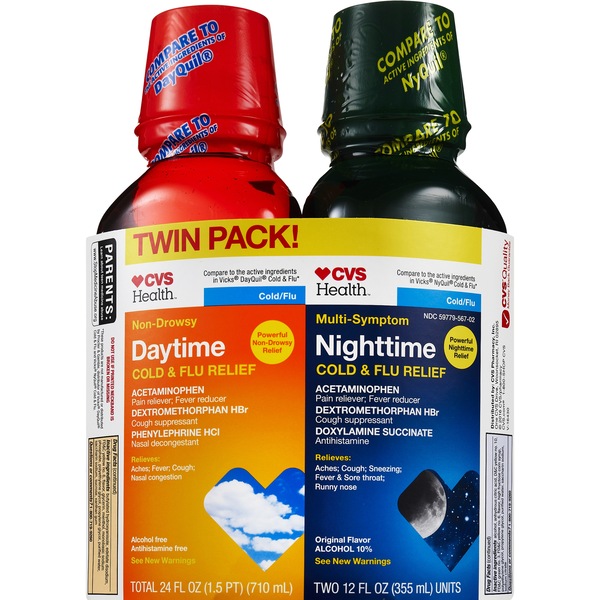 CVS Health Day + Nighttime Cold & Flu Relief Combo Pack, 2 12 OZ bottles