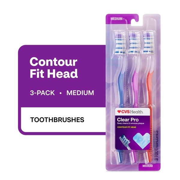 CVS Health Clear Pro Toothbrush, Medium Bristle, 3 CT