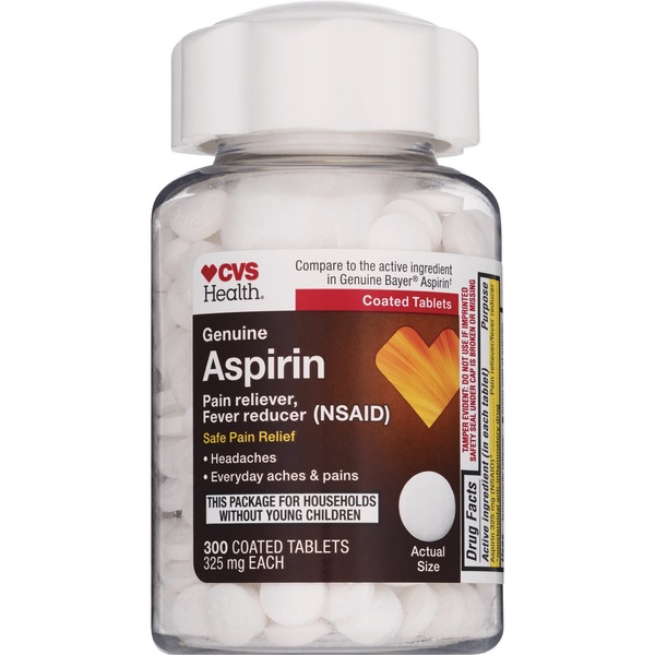CVS Health Genuine Aspirin Pain Reliever & Fever Reducer (NSAID) 325 MG Coated Tablets, 300 CT