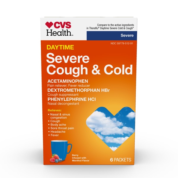 CVS Health Daytime Severe Cough & Cold Drink Packets, Berry & Menthol, 6 CT