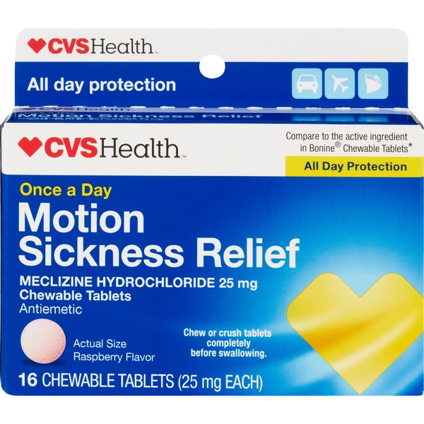 CVS Health Motion Sickness Relief Chewable Tablets, Raspberry, 16 CT
