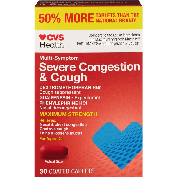 CVS Health Maximum Strength Multi-Symptom Severe Congestion & Cough Caplets, 30 CT