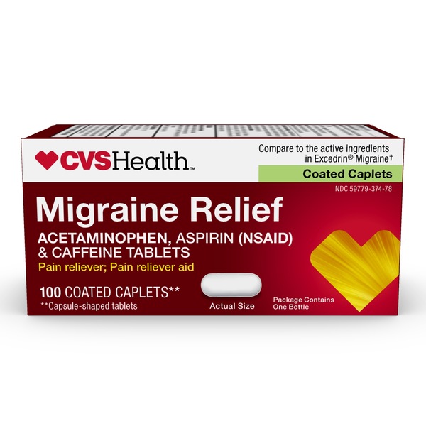 CVS Health Migraine Relief Acetaminophen Aspirin (NSAID) & Caffeine Tablets
