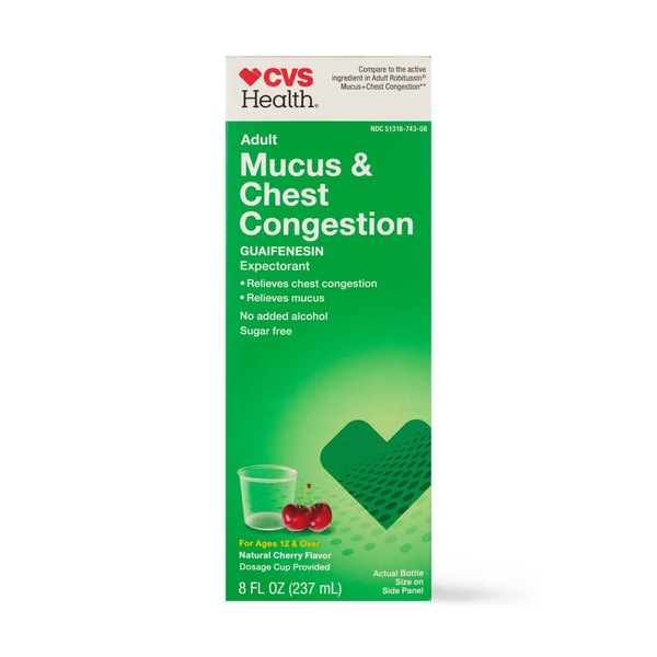 CVS Health Mucus & Chest Congestion Expectorant, Cherry, 8 OZ