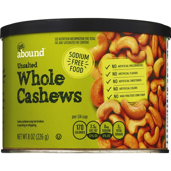 Gold Emblem Abound Unsalted Whole Cashews, 8 oz