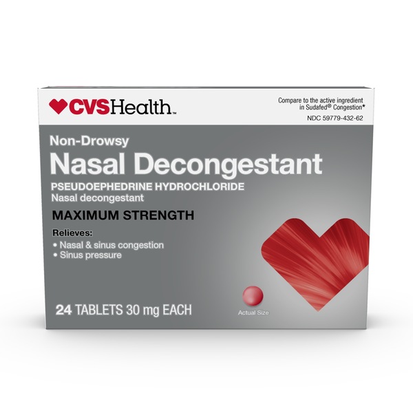 CVS Health Nasal Decongestant Pseudoephedrine HCl 30 mg Tablets, Non-Drowsy