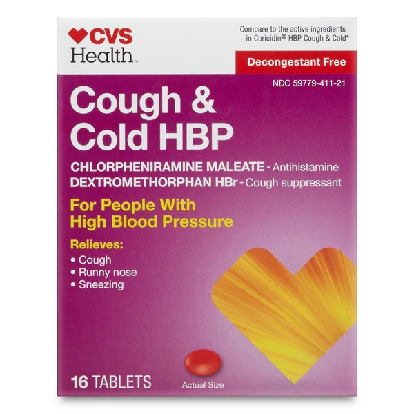 CVS Health Cough & Cold HBP Tablets, 16 CT
