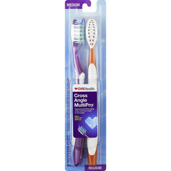 CVS Health Cross Angle MultiPro Toothbrush, Medium Bristle, 2 CT