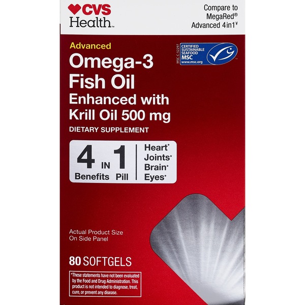 CVS Health Omega-3 Fish Oil Enhanced with Krill Oil Softgels, 80 CT