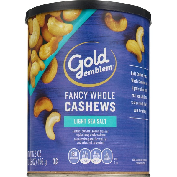 Gold Emblem Lightly Fancy Whole Cashews, Sea Salt, 17.5 oz