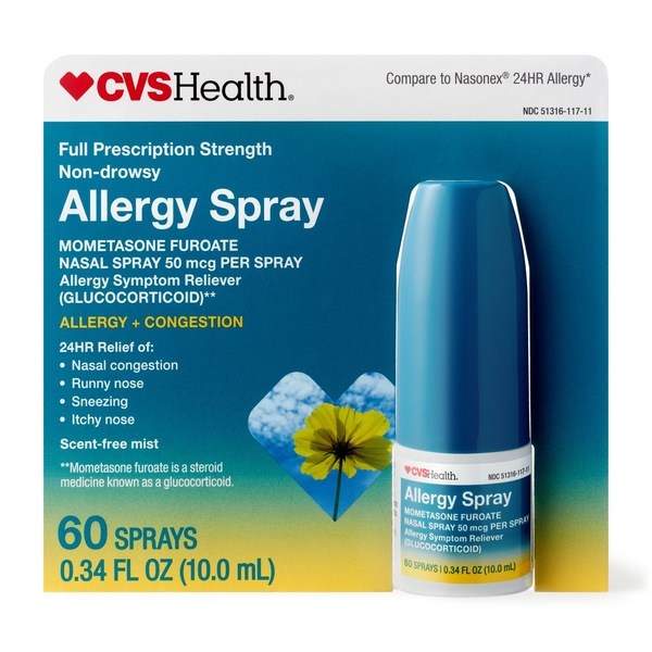 CVS Health 24 Hour Nasal Allergy Spray, Mometasone Furoate, 60 Sprays