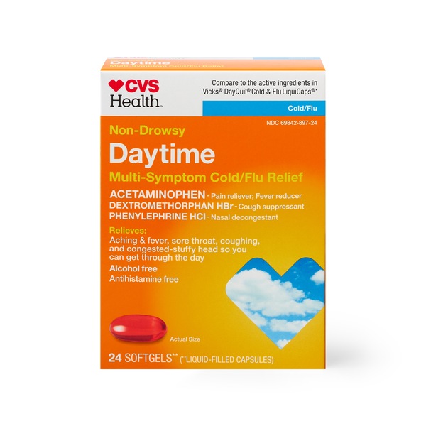 CVS Health - Cápsulas blandas para los síntomas del resfriado y la gripe, para el día, no causa somnolencia