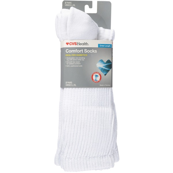 CVS Health Crew Comfort Socks for Diabetics, 2 Pairs, L/XL
