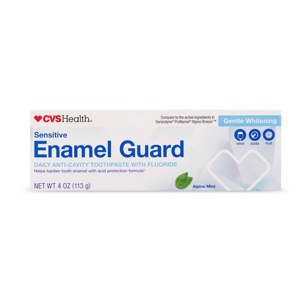 CVS Health Sensitive Enamel Guard Gentle Whitening Fluoride Toothpaste, Alpine Mint , 4 OZ