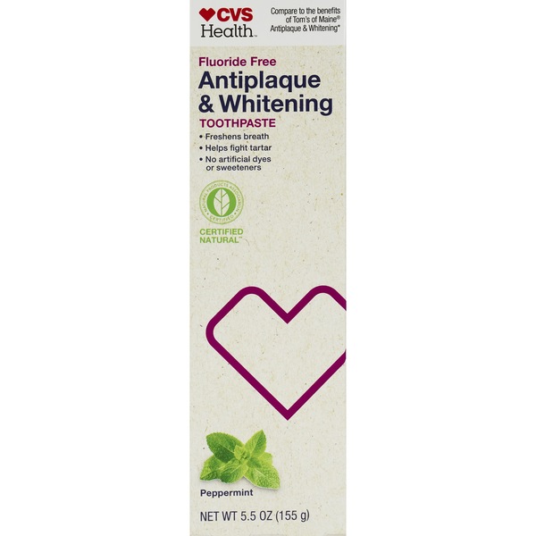 CVS Health Antiplaque & Whitening Fluoride Free Toothpaste, Peppermint