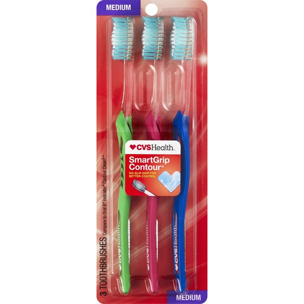 CVS Health SmartGrip Contour Toothbrush, Medium Bristle