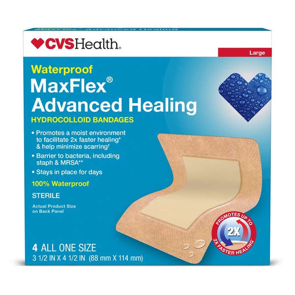CVS Health Waterproof MaxFlex Advanced Healing Hydrocolloid Bandages, 4 CT