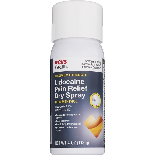 CVS Health Maximum Strength Lidocaine Pain Relief Dry Spray Plus Menthol, 4 OZ