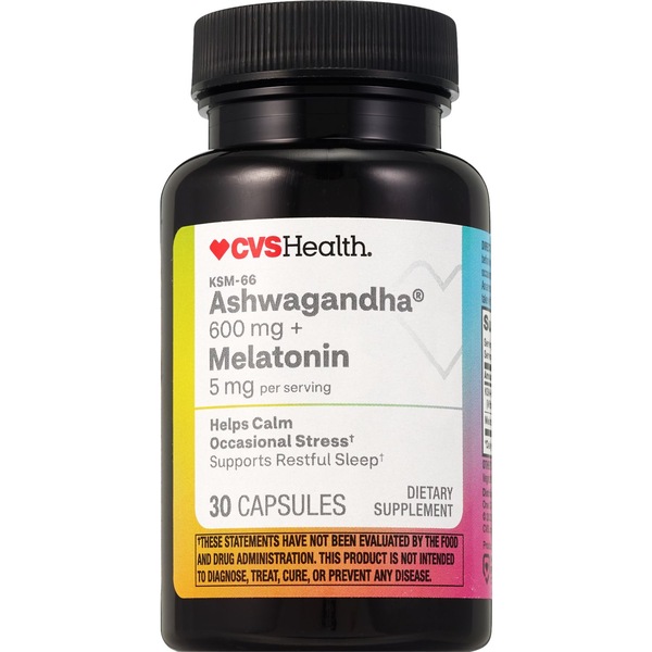 CVS Health Ashwagandha 600 MG + Mealtonin 5 Caplets
