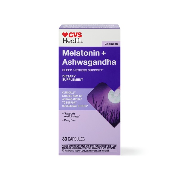 CVS Health Melatonin + Ashwagandha Sleep & Stress Support Capsules, 30 CT