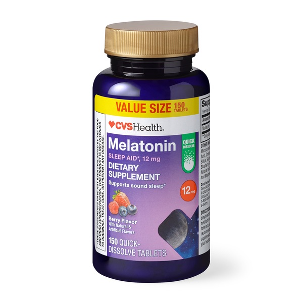 CVS Health Melatonin, 12mg Quick Dissolve Tablets, Berry, 150 CT