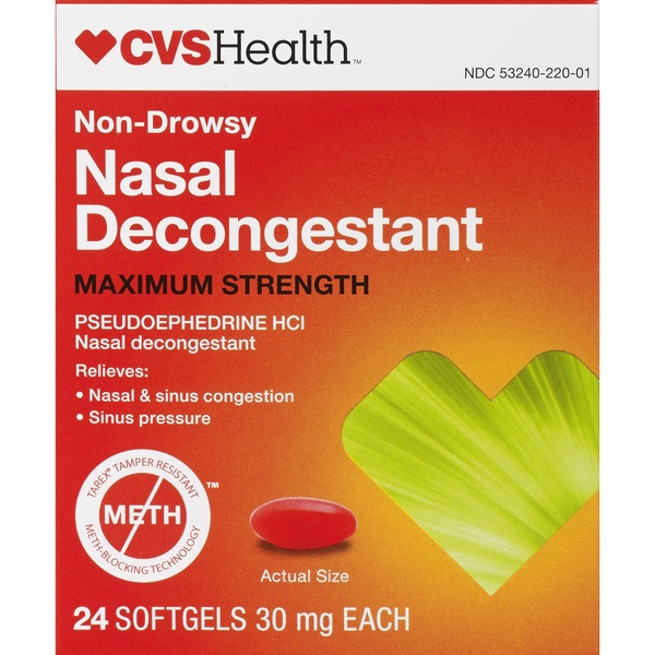 CVS Health Maximum Strength Nasal Decongestant Non-Drowsy Softgels