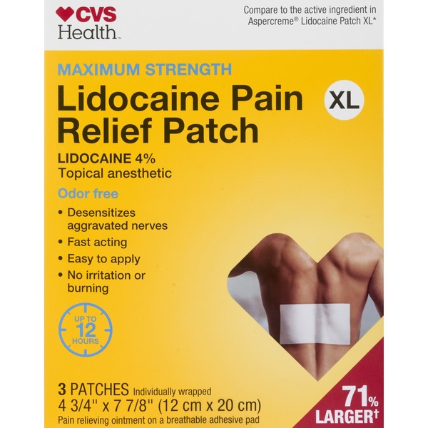 CVS Health Maximum Strength Lidocaine Pain Relief Patch, XL, 3 CT