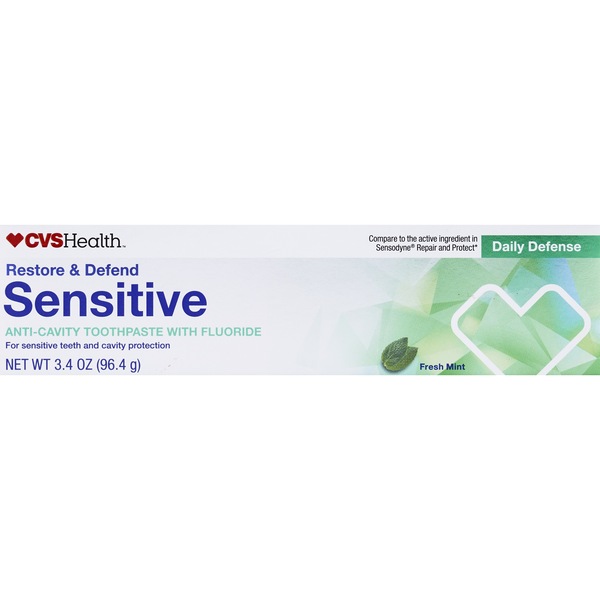 CVS Health Restore & Defend Sensitive Fluoride Toothpaste, Fresh Mint