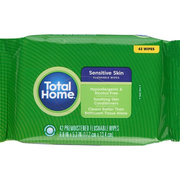 Total Home Sensitive Skin Flushable Moist Cleansing Cloths, 42 ct