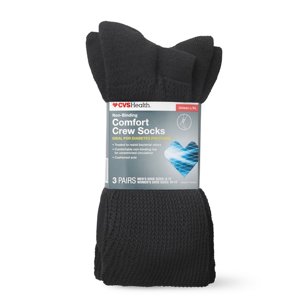CVS Health Non-Binding Comfort Crew Socks for Diabetics Unisex, 3 Pairs
