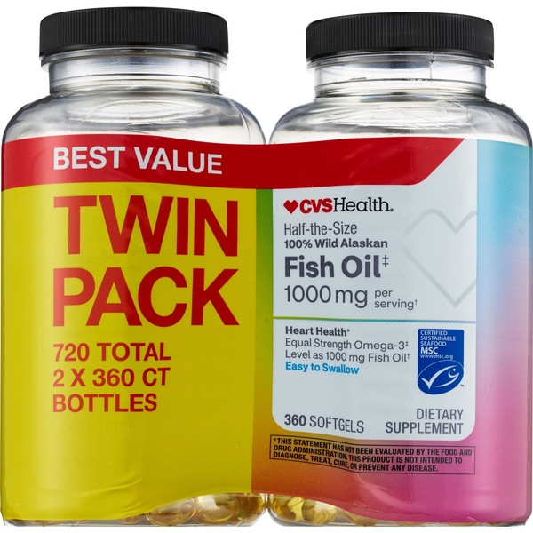 CVS Health Half-the-Size 100% Wild Alaskan Fish Oil Twin Pack, 1000mg, 720 CT