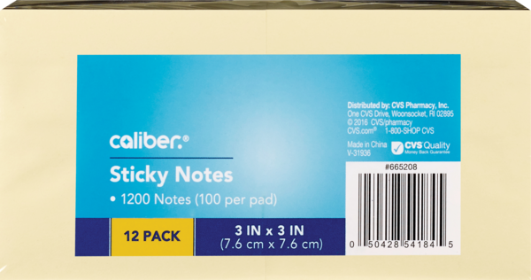 Caliber Sticky Notes, 12 Pack, 1200 CT