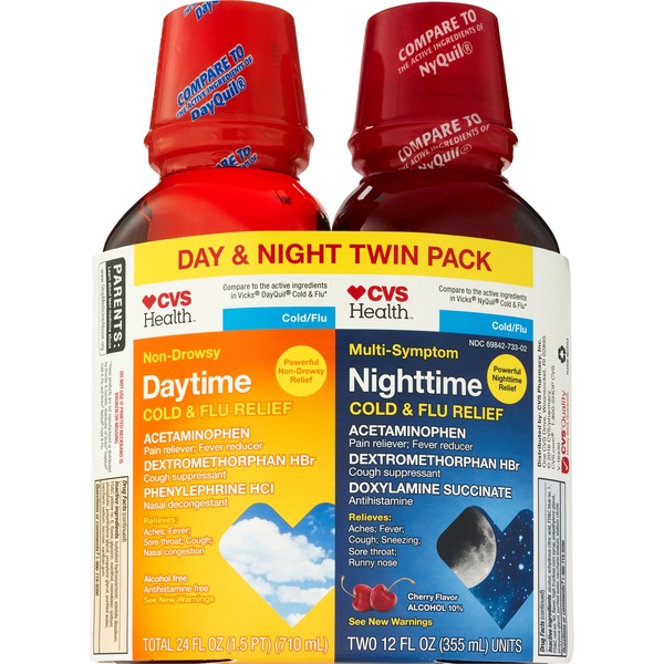 CVS Health Day + Nighttime Cold & Flu Relief Liquid Combo Pack, 2 12 OZ bottles