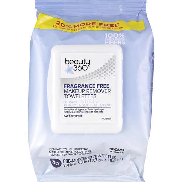 Beauty 360 Makeup Remover Wipe Fragrance-Free, 30/Pack