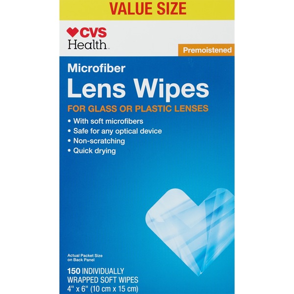 CVS Health - Toallitas de microfibra para lentes prehumedecidas, 150 u.