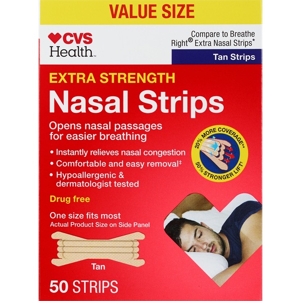 CVS Health - Tiras nasales, potencia extra, tostado, 50 u.