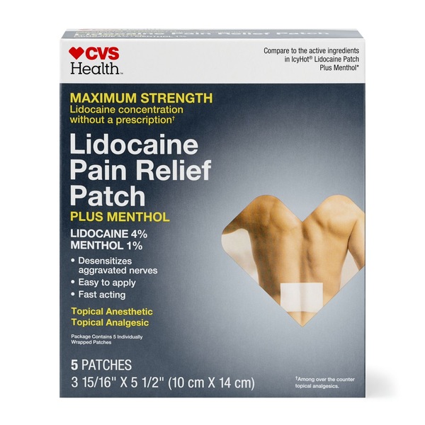 CVS Health Maximum Strength Lidocaine Pain Relief Plus Menthol Patch, MEDIUM, 5 CT