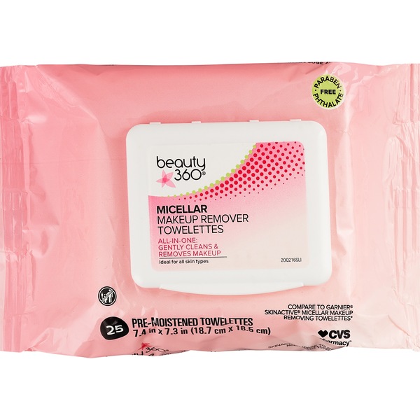 Beauty 360 Micellar Makeup Remover Towelettes, 25CT