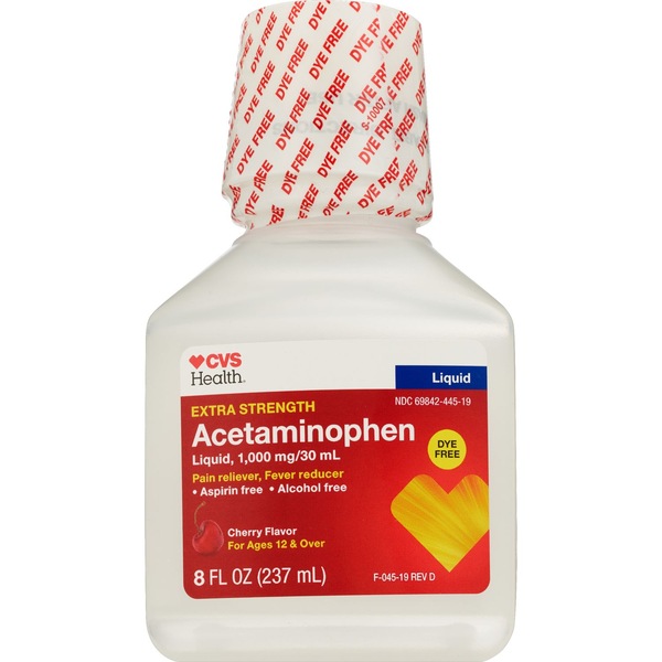 CVS Health Extra Strength Acetaminophen Pain Reliever & Fever Reducer 1000 MG Liquid, Cherry, 8 FL OZ