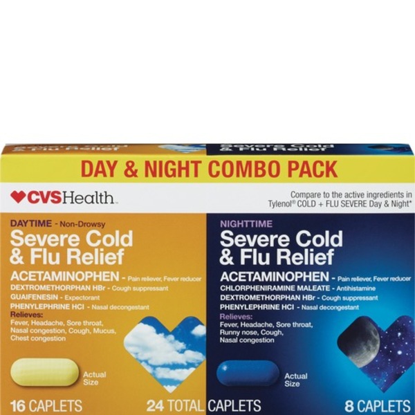 CVS Health Day + Nighttime Severe Cold & Flu Relief Caplet Combo Pack, 24 CT