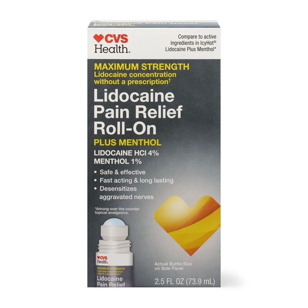 CVS Health Maximum Strength Lidocaine Pain Relief Plus Menthol Roll-On, 2.5 FL OZ