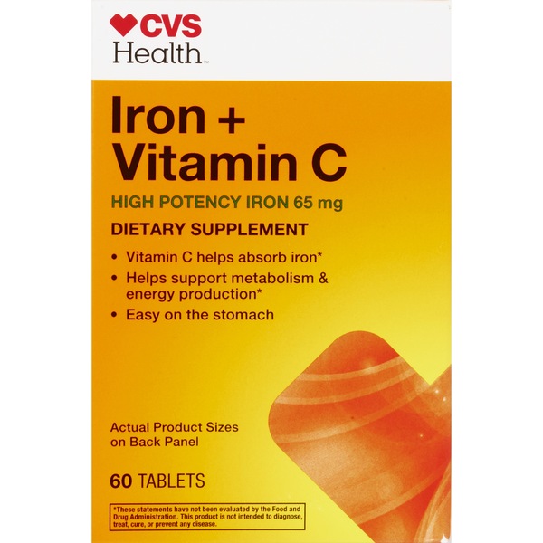 CVS Health Iron + Vitamin C Tablets, 60 CT