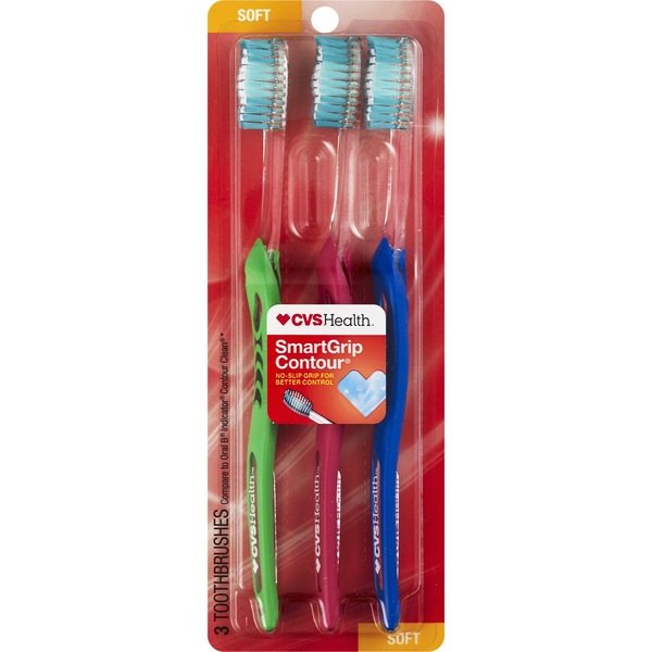 CVS Health SmartGrip Contour Toothbrush, Soft Bristle